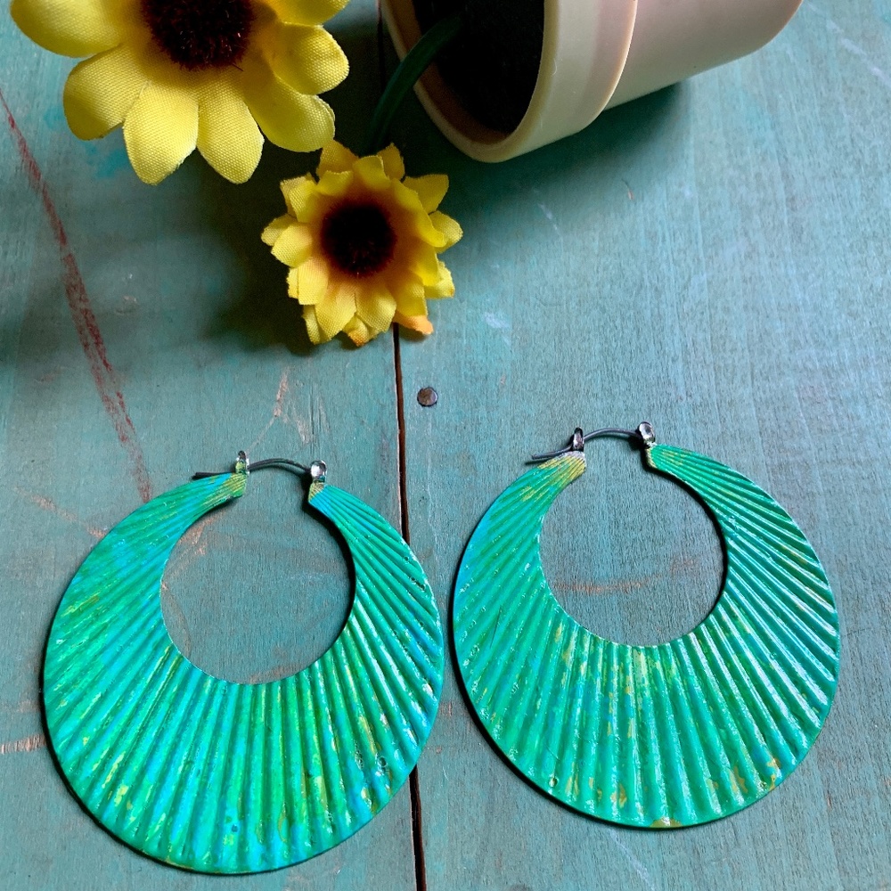 Handmade Patina Hoop Earrings -  Bohemian Earrings - Boho Chic & OOAK